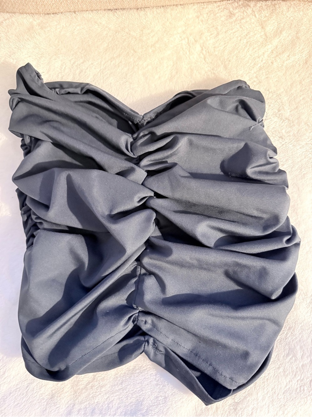 Rollas Ruched Strapless Top in Slate Blue